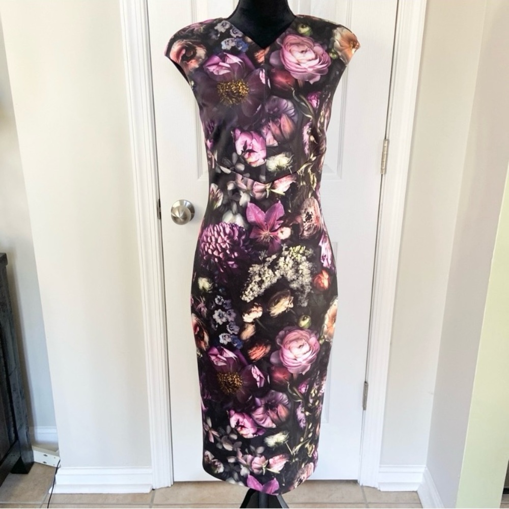 Ted Baker London Floral Midi Dress - Purple and Pink